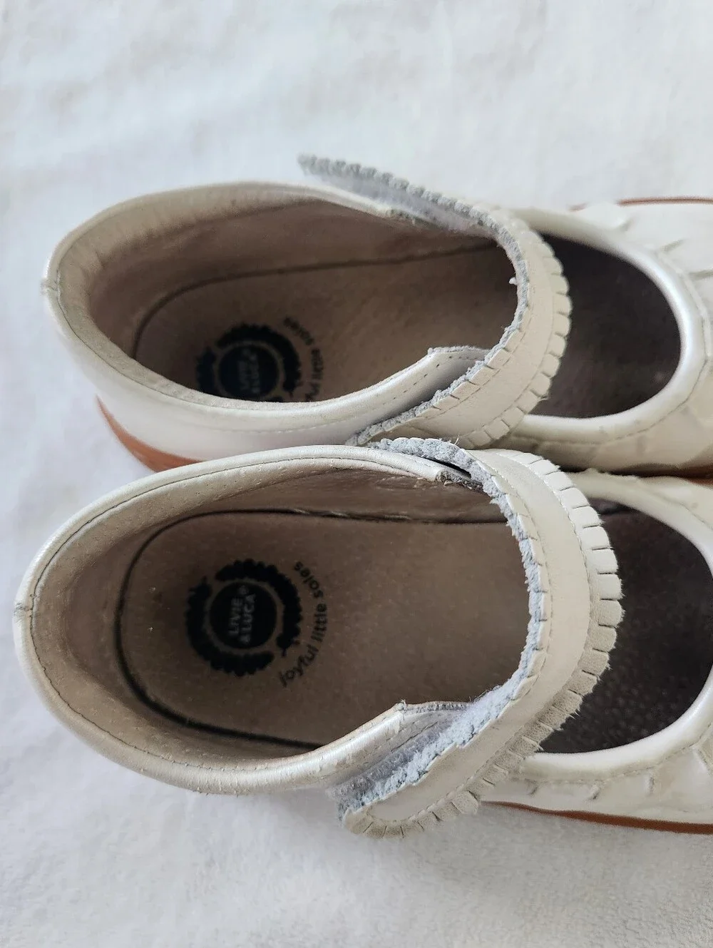 Livie & Luca Girls Ruche White Pearl Mary Jane Shoes